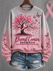Women's Breast Cancer Awareness Floral Art Printed Sweatshirt