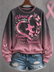 Women's Breast Cancer Awareness Floral Art Printed Sweatshirt
