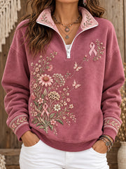 Women's Bohemian Style Breast Cancer Awareness Floral Art Printed Sweatshirt
