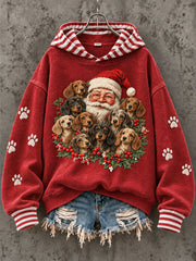 Women's Santa Claus and Dachshund Christmas Print Sweatshirt