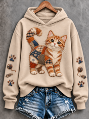 Women's Patchwork-style cat print Regular Sweatshirt