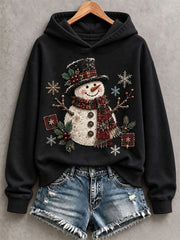 Women's Christmas Snowman Patchwork Art Hoodie