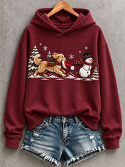 Women's Funny Golden Retriever And Snowman Hoodie