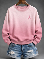 Women's Pink Charity Ribbon Pattern Gradient Design Casual Sweatshirt