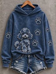 Women's Teddy Poodle & Paw Prints Patchwork Print Casual Hoodie