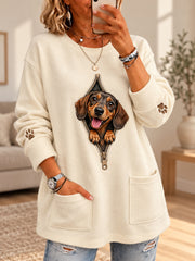 Women's Cute Dog Print Casual Long Sleeve Sweater