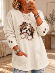 Women's Cute Dog Print Casual Long Sleeve Sweater