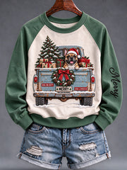 Women's Christmas Dog Truck Raglan Sweatshirt