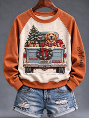 Women's Christmas Dog Truck Raglan Sweatshirt