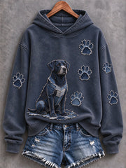 Women's Labrador Retriever & Paw Prints Patchwork Print Casual Hoodie