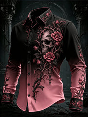 Men's Gothic Black Pink Gradient Art Long Sleeve Button Down Shirt