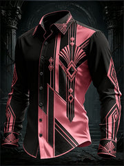 Men's Gothic Black Pink Gradient Art Long Sleeve Button Down Shirt