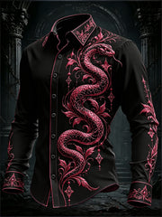 Men's Gothic Black Pink Gradient Art Long Sleeve Button Down Shirt
