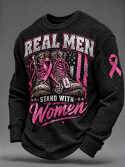 Men's Real Men Wear Pink Breast Cancer Awareness Waffle Sweatshirt