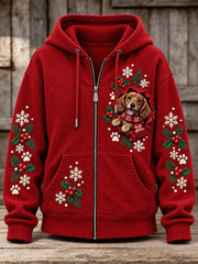 Women's Christmas Funny Dog Art Print Zip-Up Hoodie