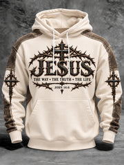 Men's Jesus The Way The Truth The Life Nail Cross Print Christian Casual Hoodie