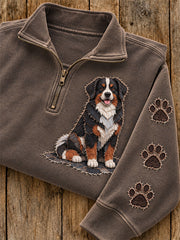 Women's Patchwork Bernese Mountain Dog & Paw Print Zip Up Sweatshirt
