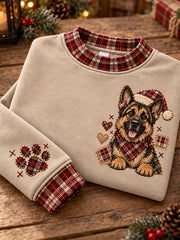 Women's Christmas Plaid Dog Print Sweatshirt