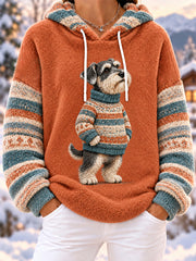 Women's Cute Winter Schnauzer Print Dog Lovers Casual Flannel Hoodie