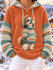 Women's Cute Winter Shih Tzu Print Dog Lovers Casual Flannel Hoodie