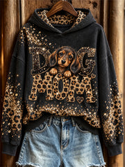 Women's Dachshund Dog Mom Glitter Leopard Print Hoodie