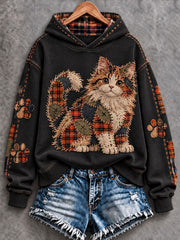 Women's Patchwork-style Cat print Regular Sweatshirt
