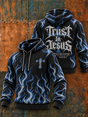 Men's Christian Trust In Jesus Cross Checkered Cotton Hoodie