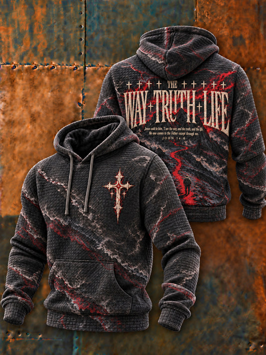 Men's Christian Jesus The Way The Truth The Life Cross Checkered Cotton Hoodie