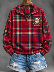 Women's Christmas Plaid Print Hoodie