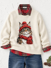 Women's Cute Maine Coon Print Cat Lover Christmas Casual Sweater