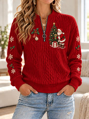 Women's Christmas Printed Zip-Up Sweatshirt