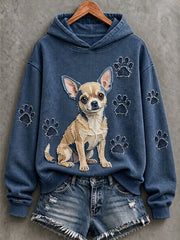 Women's Chihuahua & Paw Prints Patchwork Print Casual Hoodie