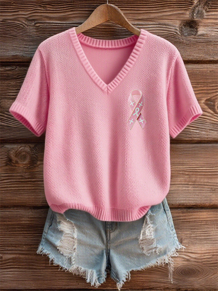 Women's Breast Cancer Awareness Pink Ribbon Short Sleeve T-shirt