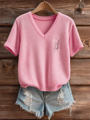 Women's Breast Cancer Awareness Pink Ribbon Short Sleeve T-shirt