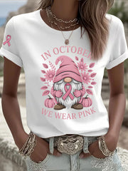 Women's Breast Cancer Awareness In October We Wear Pink Print Casual T-Shirt