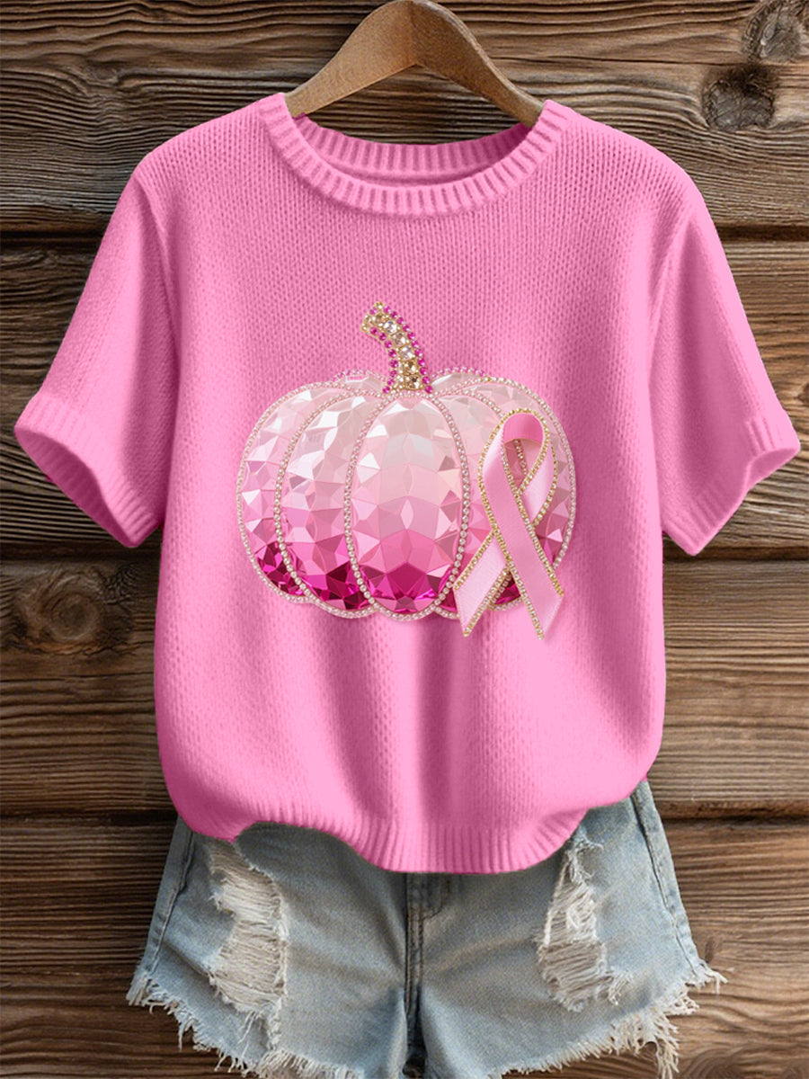 Women's Sparkling Pumpkin & Ribbon Pattern Cozy Knit Top