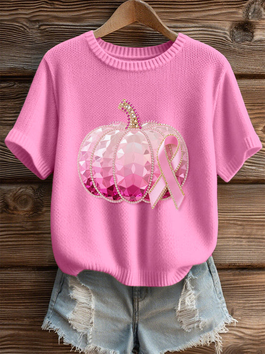 Women's Sparkling Pumpkin & Ribbon Pattern Cozy Knit Top