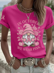 Women's Breast Cancer Awareness In October We Wear Pink Print Casual T-Shirt