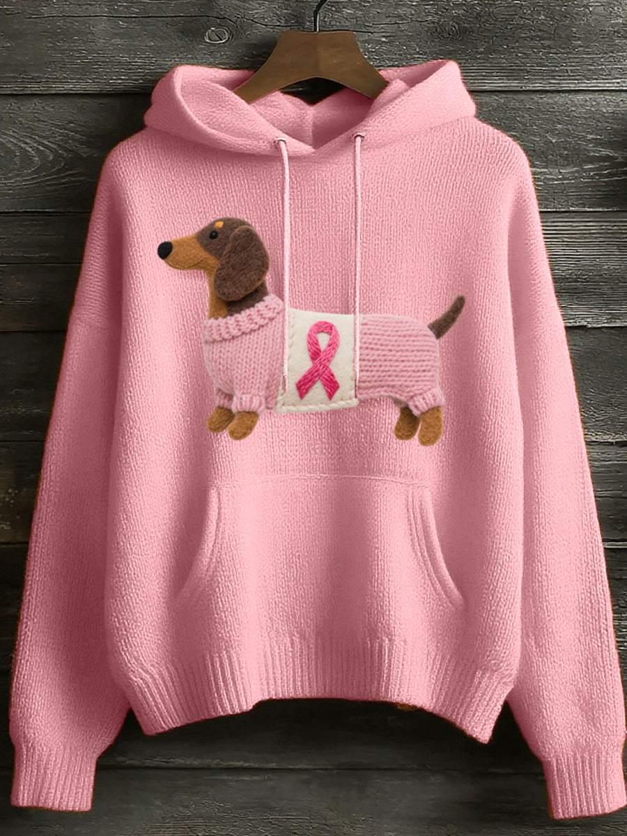 Women's Lovely Dachshund Felt Art Cozy Knit Hoodie