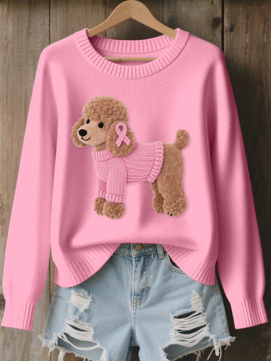 Women's Lovely Poodle Dog Pattern Cozy Knit Sweater