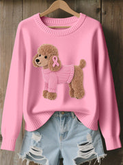 Women's Lovely Poodle Dog Pattern Cozy Knit Sweater
