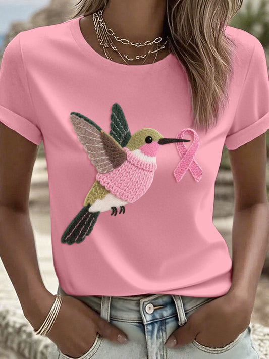 Women's Felt Art Hummingbird Pattern T-Shirt