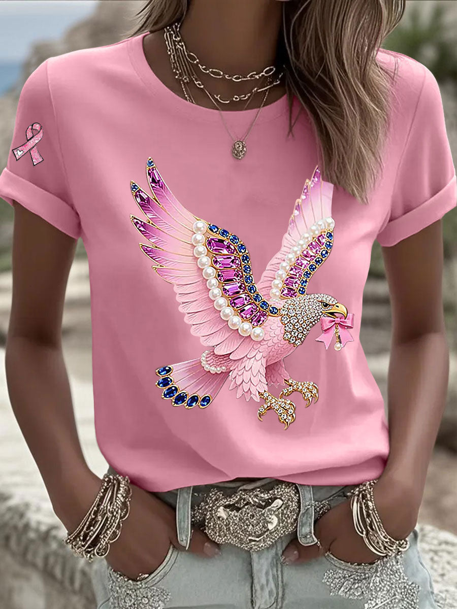 Women's Pink Ribbon Print Casual T-shirt