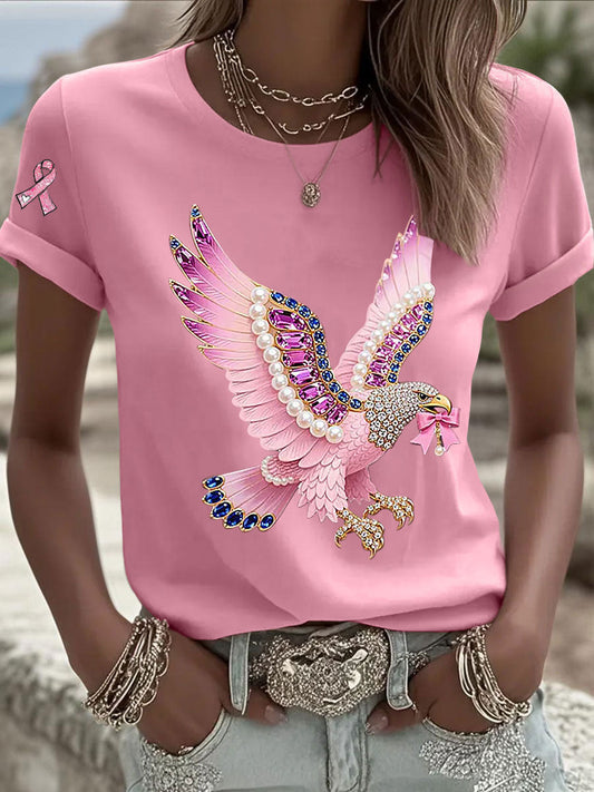 Women's Pink Ribbon Print Casual T-shirt