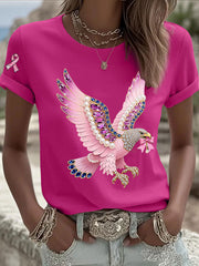 Women's Pink Ribbon Print Casual T-shirt
