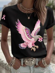 Women's Pink Ribbon Print Casual T-shirt