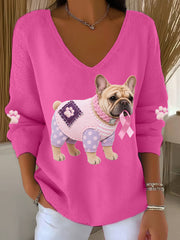 Women's Pink Dog Pink Ribbon Breast Cancer Awareness Support Long-Sleeve Top