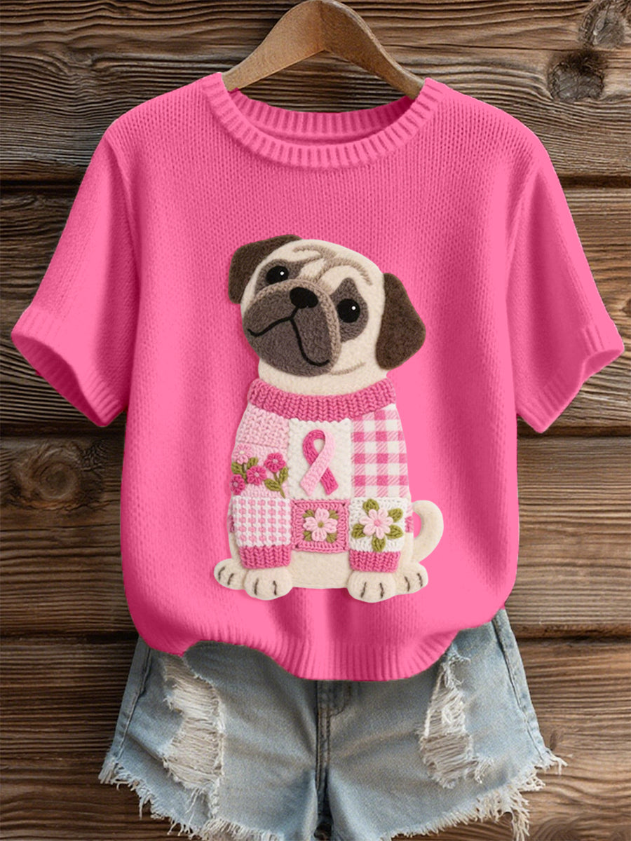 Women's Lovely Pug Pattern Felt Art Cozy Knit Top