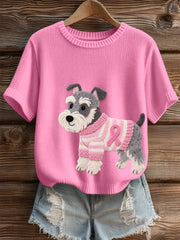 Women's Felt Art Schnauzer Dog Pattern Cozy Knit Top