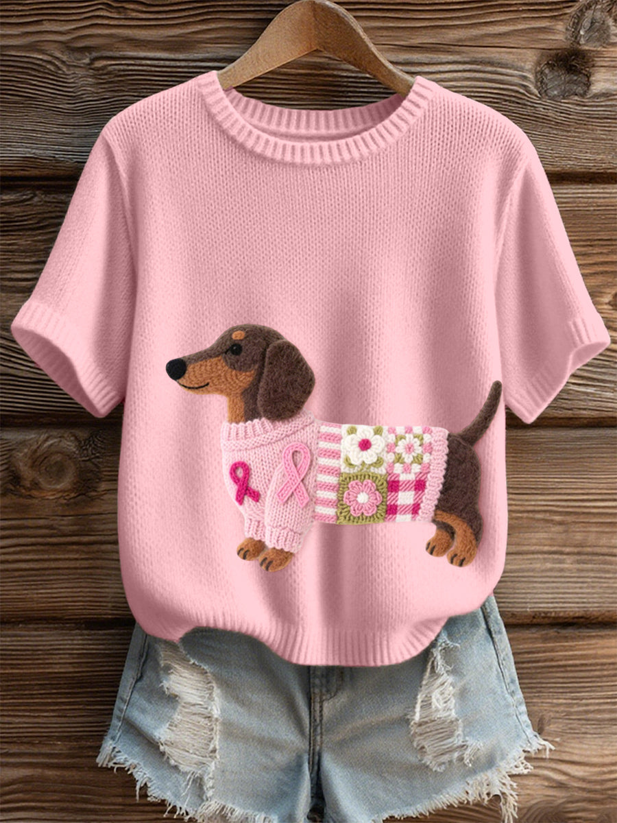 Women's Lovely Dachshund Pattern Felt Art Cozy Knit Top